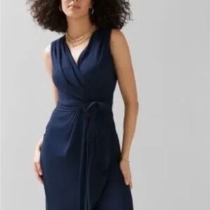 WHBM Petite Sleeveless Draped Slub Sheath Dress